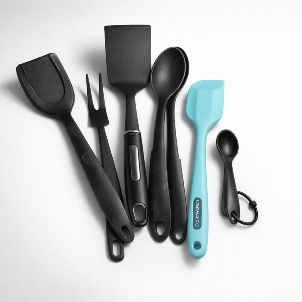 Lot of 7 - Black and Teal Kitchen Utensil Set